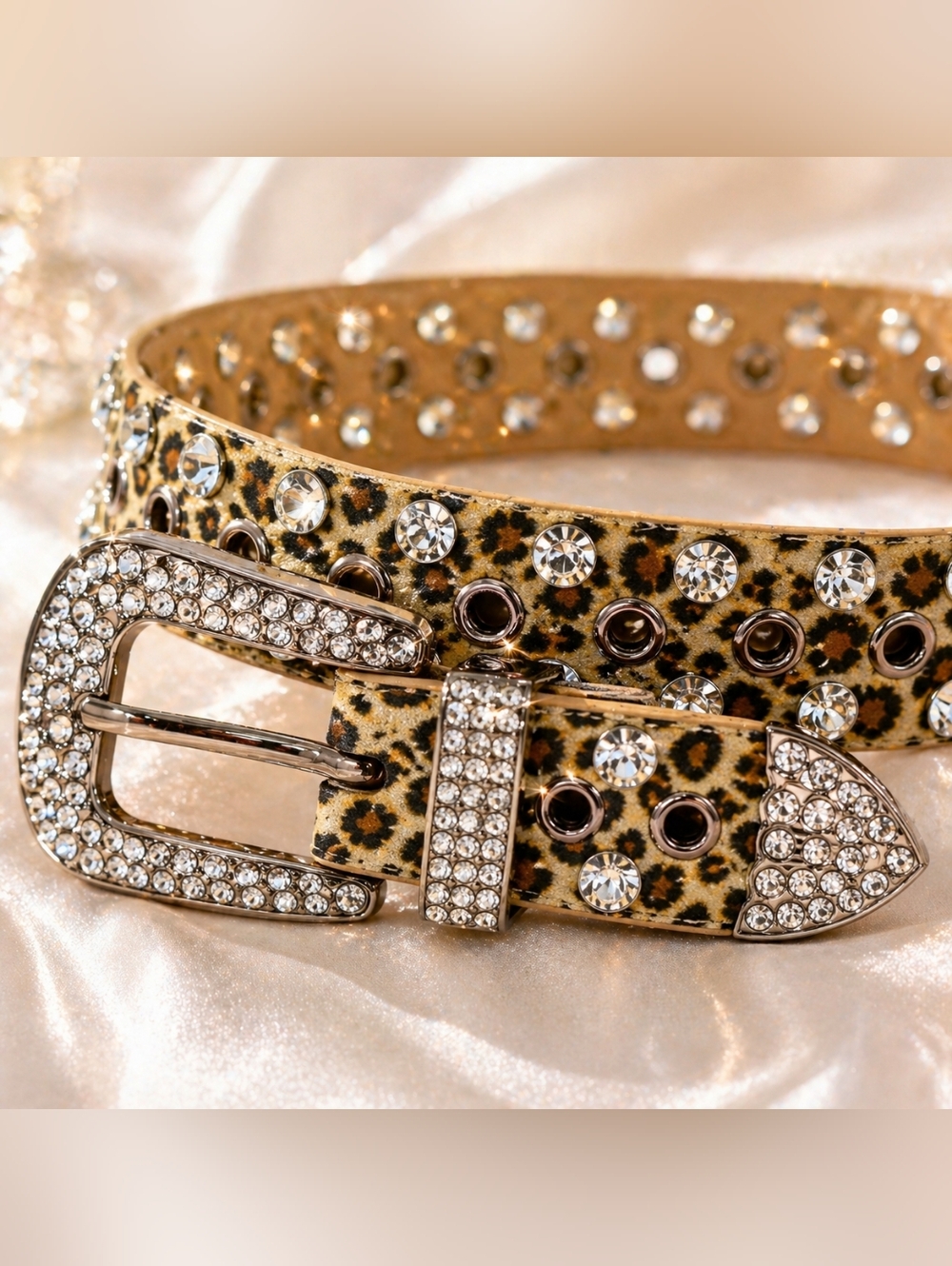 Leopard Rhinestone nOir Jewelry Leopard Print Rhinestone Accent Belt - Brown/Tan